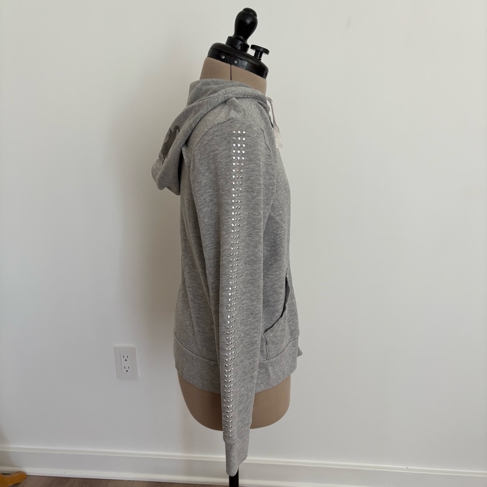 Express Womens Hoodie Medium Gray Silver Studded Lightweight Y2K Casual Comfy - Picture 5 of 12